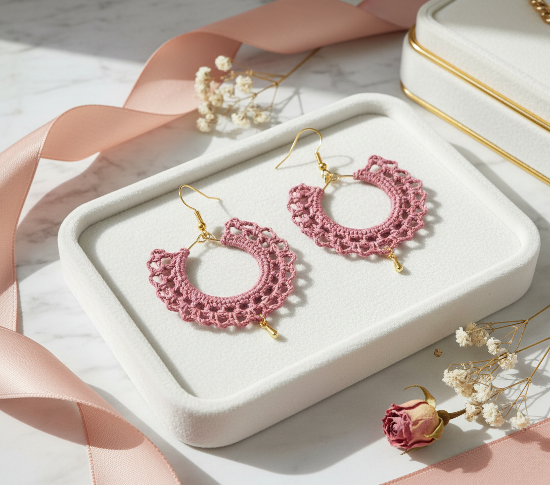 "Lace Drop" Earrings - Peach