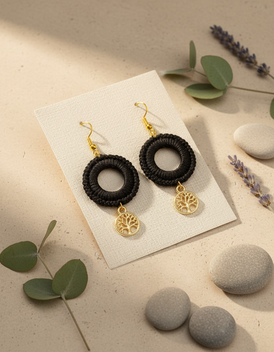 "Drizzle Disc" Earrings - Black/Gold