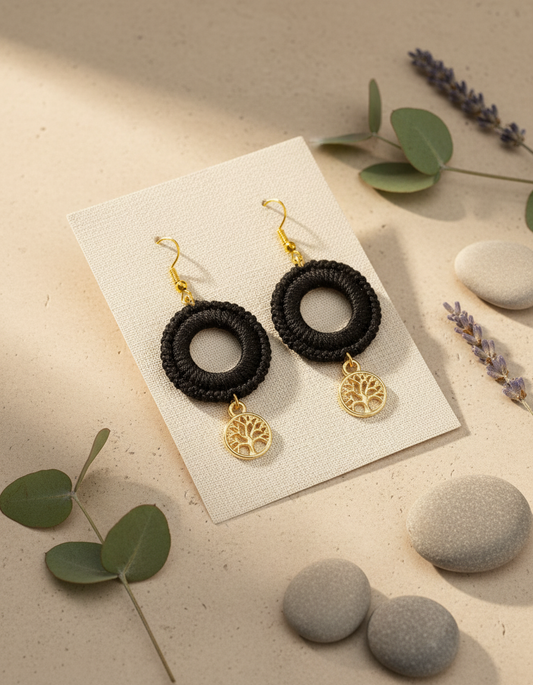 "Drizzle Disc" Earrings - Black/Gold