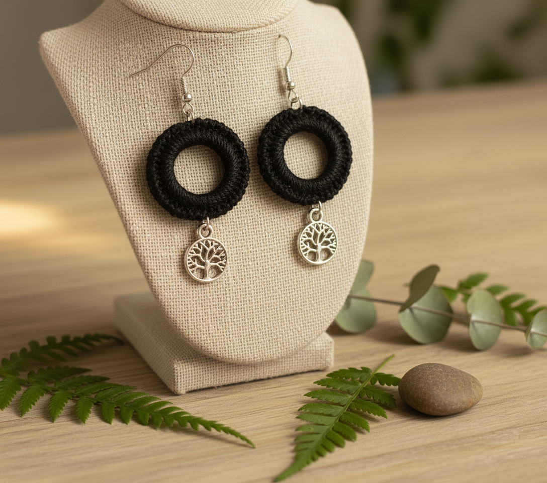 "Drizzle Disc" Earrings - Black/Silver