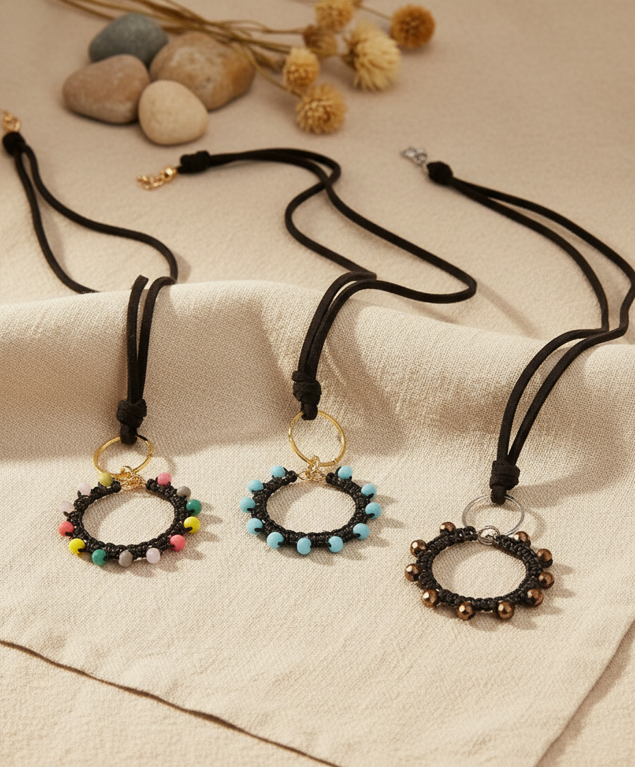 "Crystal My World" Necklace - Black suede with light blue crystals