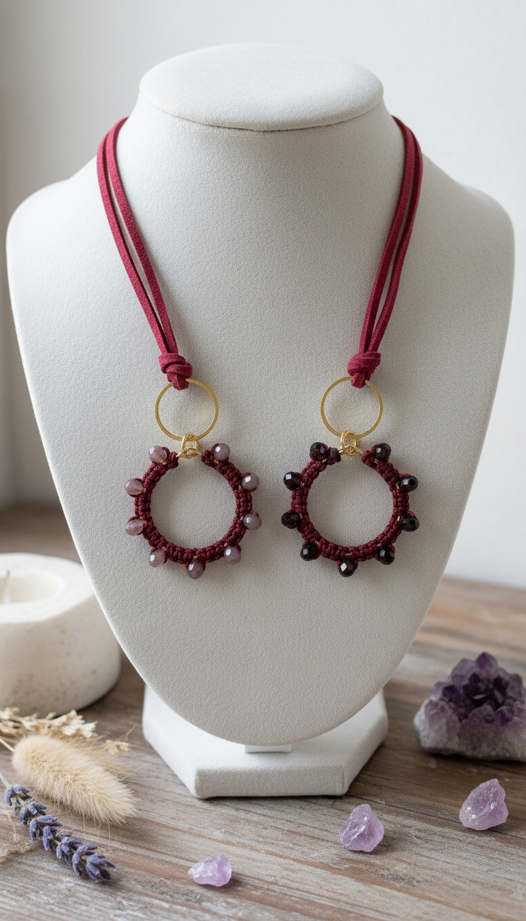 "Crystal My World" Necklace - Bordeaux Suede with Bronze Crystals