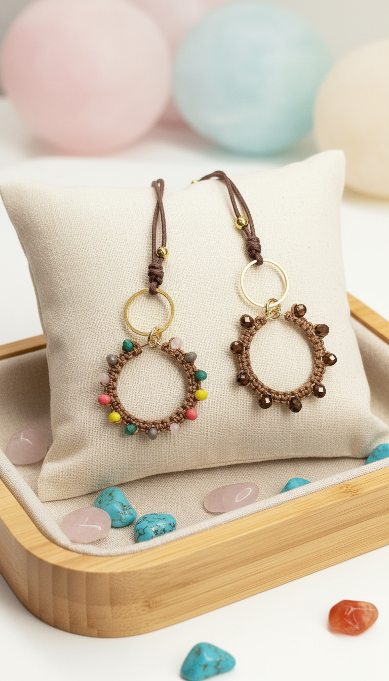 "Crystal My World" Necklace - Brown Leather with Multi-Colored Crystals