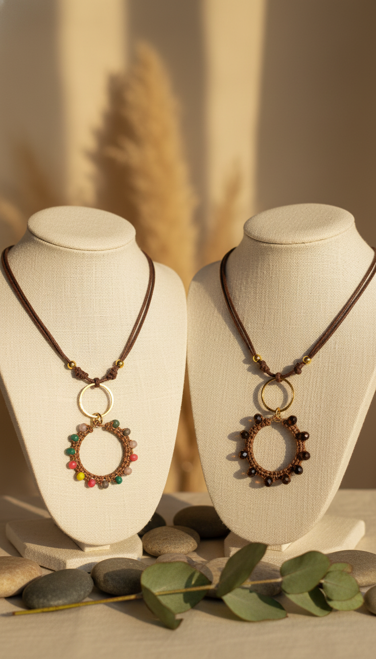 "Crystal My World" Necklace - Brown Leather with Multi-Colored Crystals