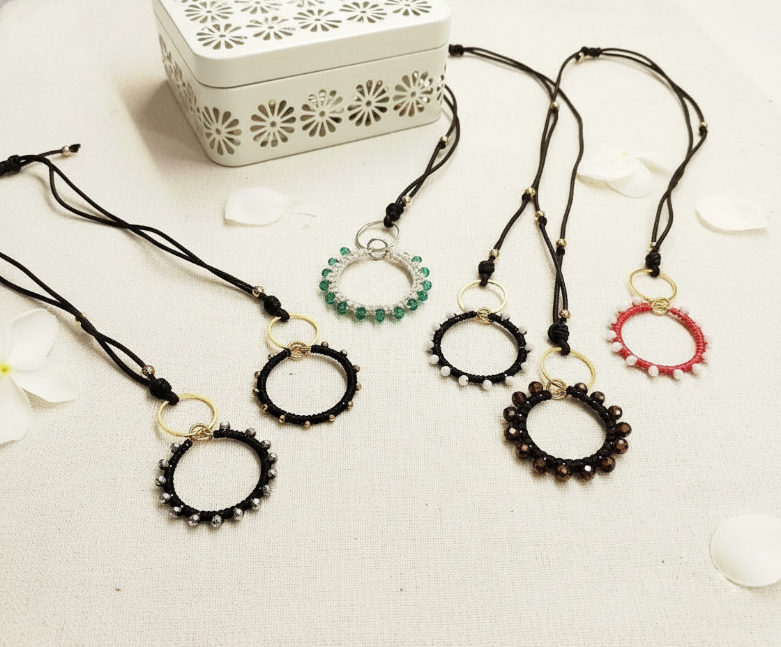 "Crystal My World" Necklace - Black Leather and Black Pendant with Silver Crystals