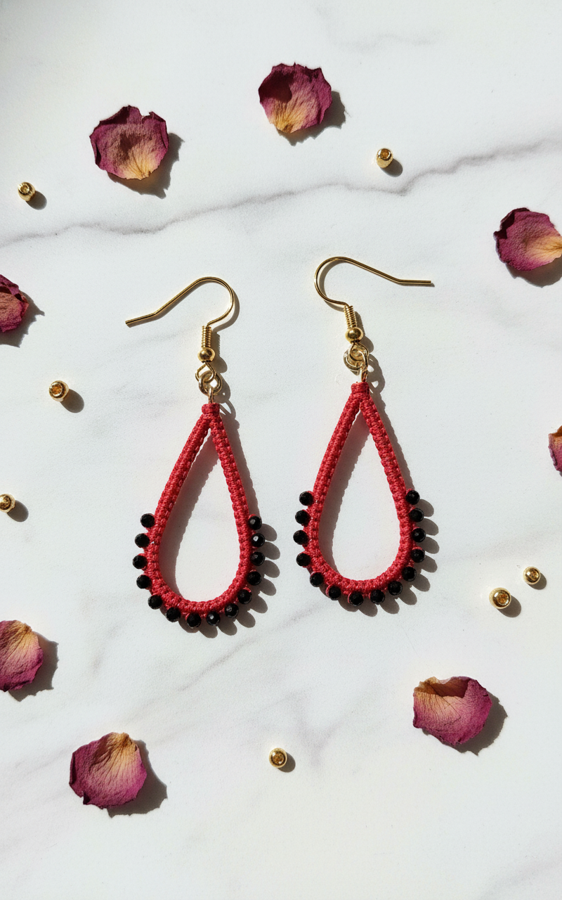 "Crystal My World" Earrings - Water Drop - Red and Black Crystals