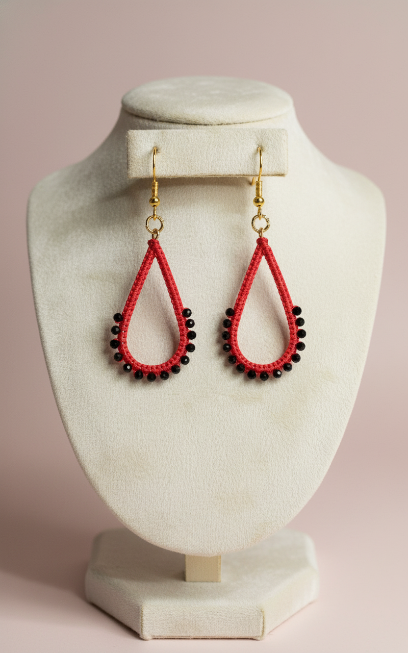 "Crystal My World" Earrings - Water Drop - Red and Black Crystals