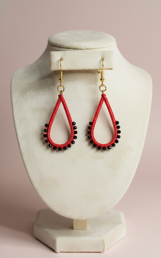 "Crystal My World" Earrings - Water Drop - Red and Black Crystals