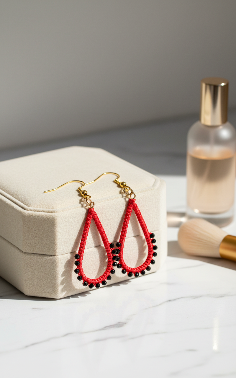 "Crystal My World" Earrings - Water Drop - Red and Black Crystals
