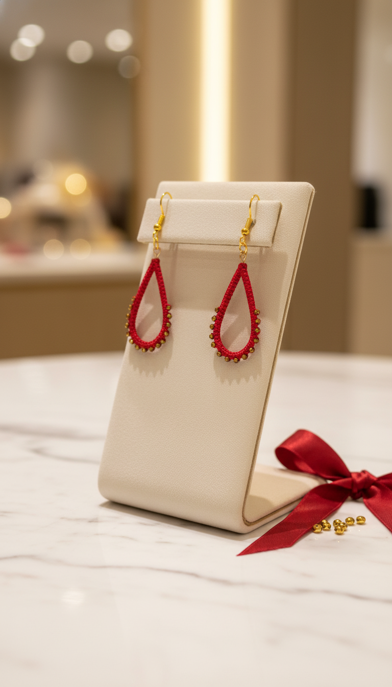 "Crystal My World" Earrings - Water Drop - Red and Gold Crystals