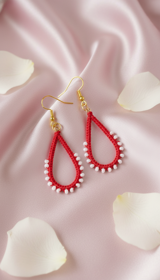 "Crystal My World" Earrings - Water Drop - Red and White Crystals