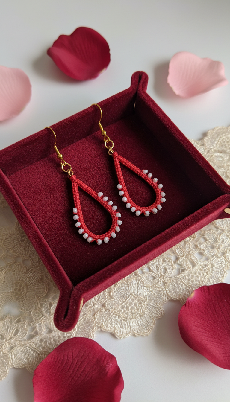 "Crystal My World" Earrings - Water Drop - Red and White Crystals