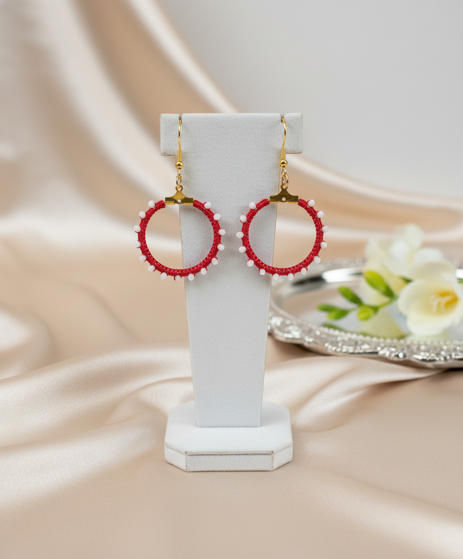"Crystal My World" Earrings - Round - Red and White Crystals