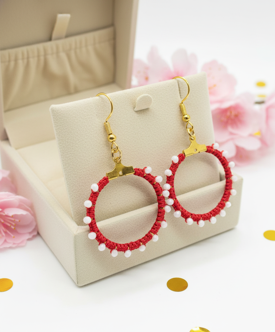 "Crystal My World" Earrings - Round - Red and White Crystals