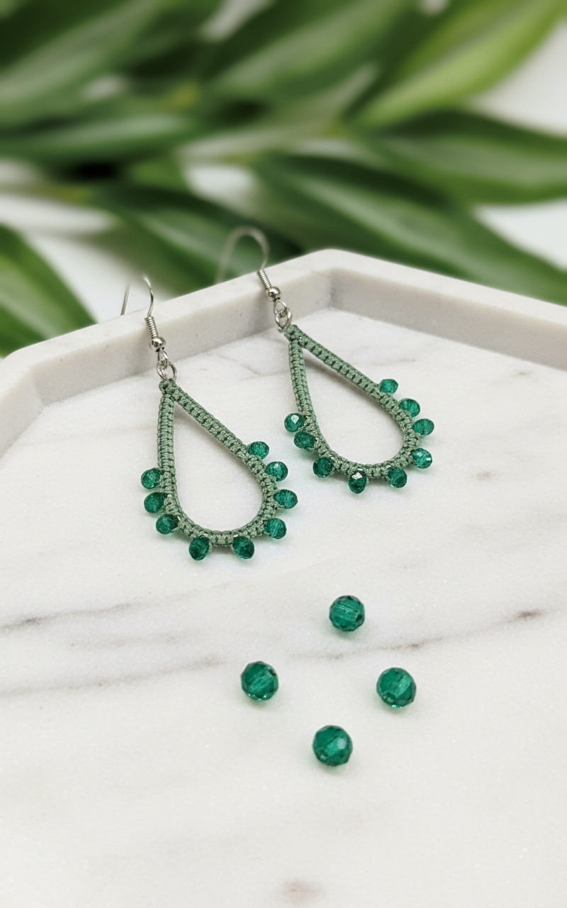 "Crystal My World" Earrings - Water Drop - Aquamarine and Green Crystals