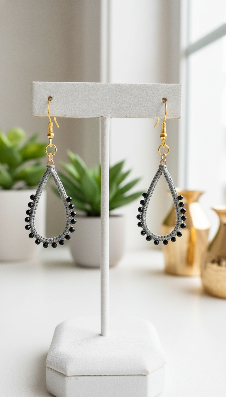 "Crystal My World" Earrings - Water Drop - Gray and Black Crystals