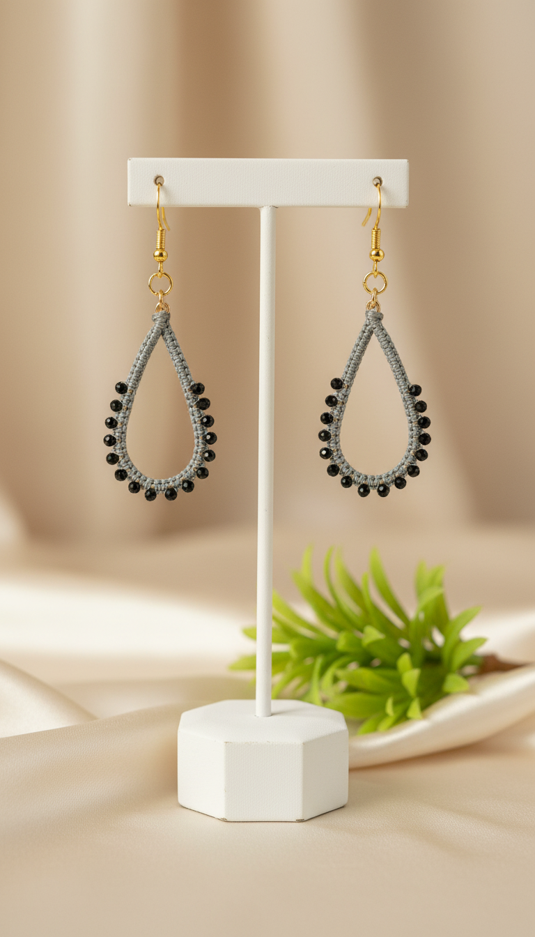 "Crystal My World" Earrings - Water Drop - Gray and Black Crystals