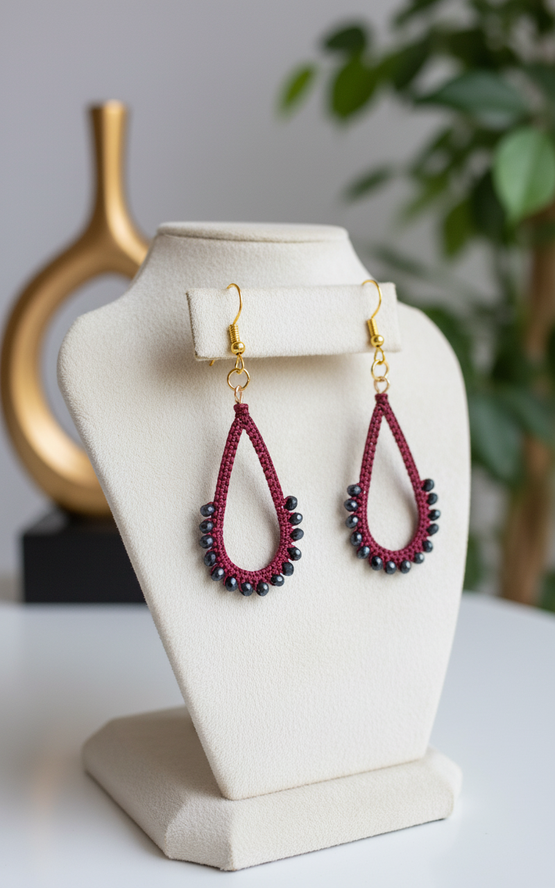 "Crystal My World" Earrings - Water Drop - Burgundy and Blue/Black Crystals
