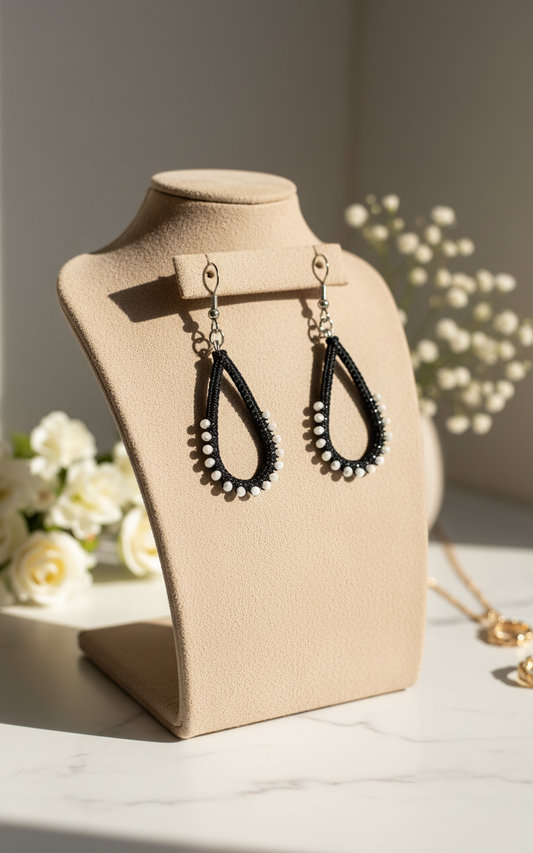 "Crystal My World" Earrings - Water Drop - Black and White Crystals