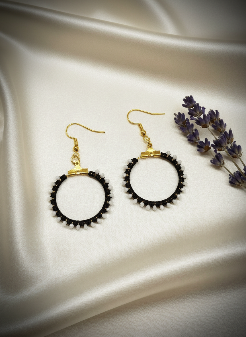"Crystal My World" Earrings - Round - Black and White Crystals