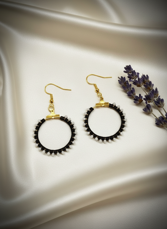 "Crystal My World" Earrings - Round - Black and White Crystals