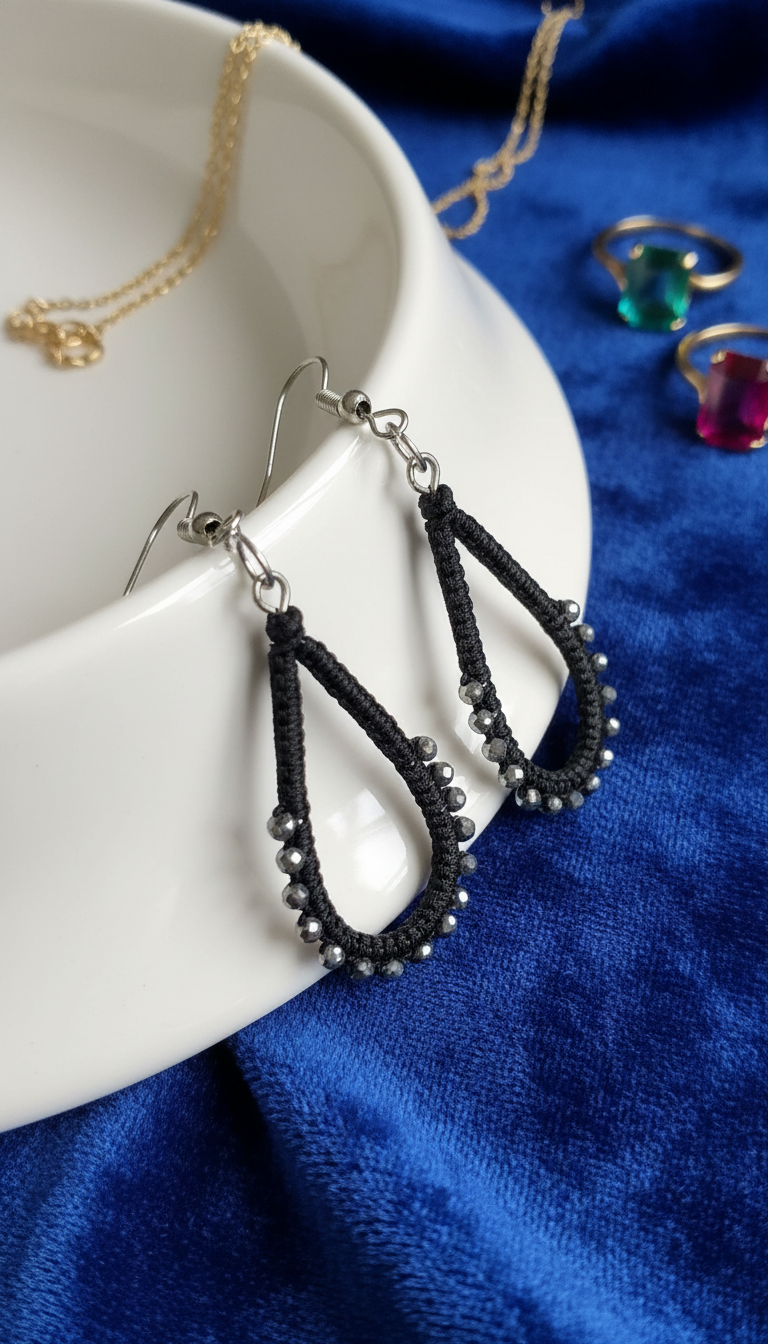 "Crystal My World" Earrings - Water Drop - Black and Silver Crystals
