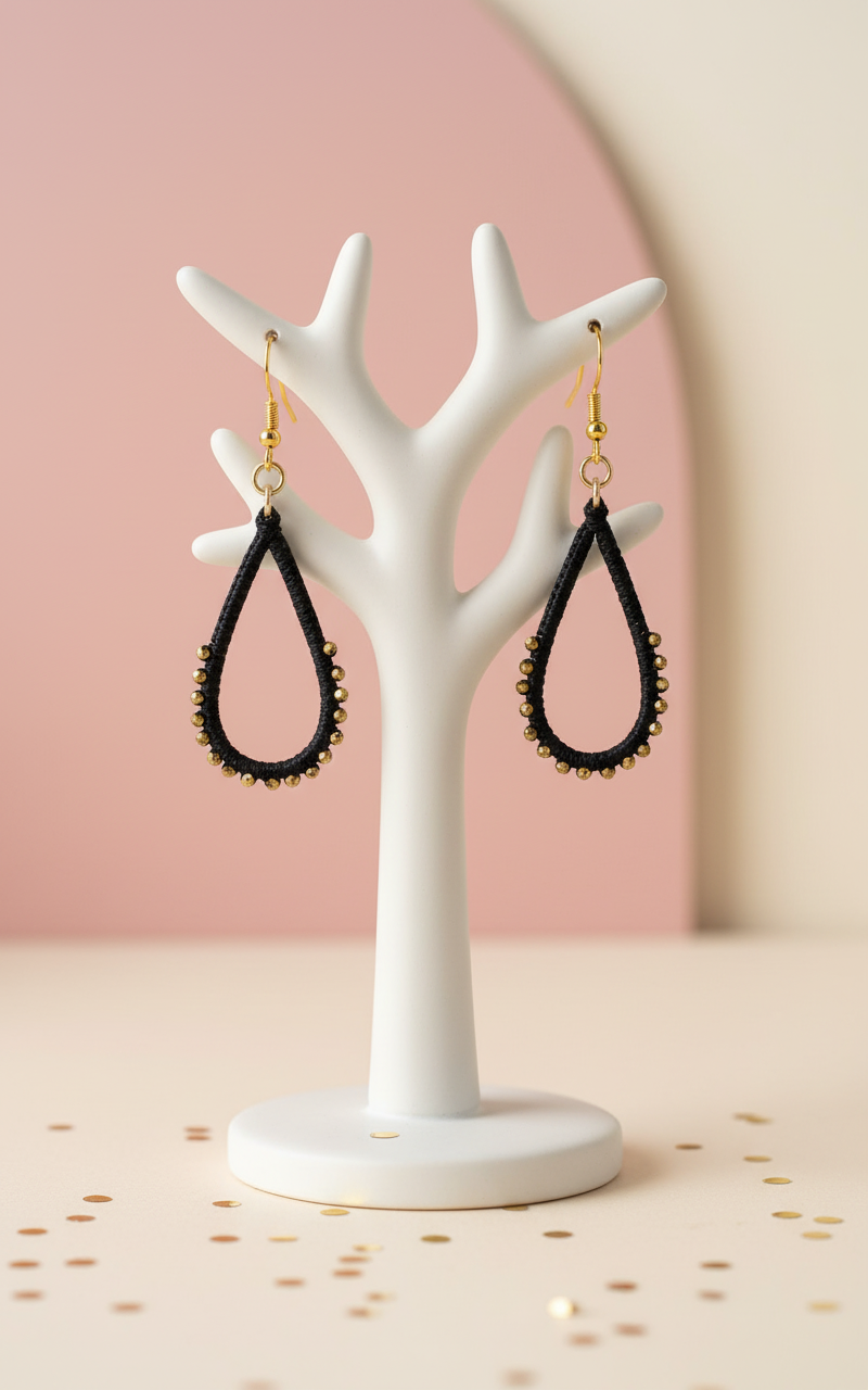 "Crystal My World" Earrings - Water Drop - Black and Gold Crystals