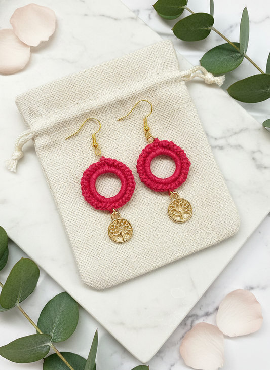 "Drizzle Disc" Earrings - Red/Gold