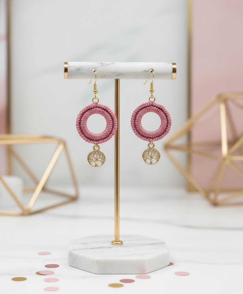 "Drizzle Disc" Earrings - Peach/Gold