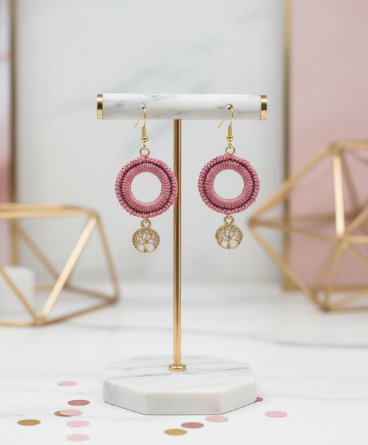 "Drizzle Disc" Earrings - Peach/Gold