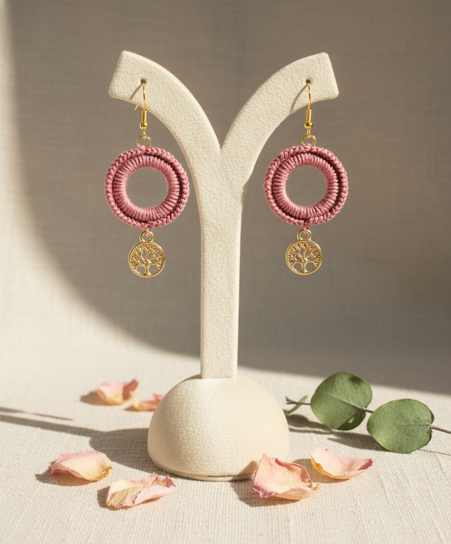 "Drizzle Disc" Earrings - Peach/Gold