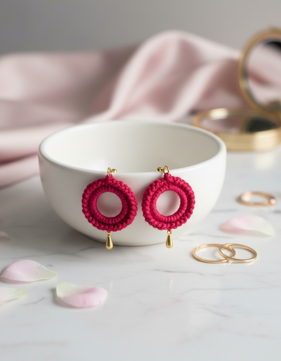 "Drizzle Disc" Earrings - Red/Gold Teardrop