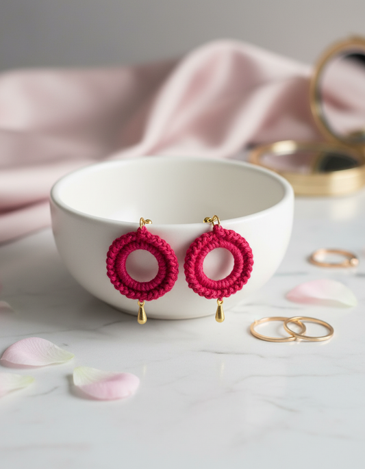 "Drizzle Disc" Earrings - Red/Gold Teardrop