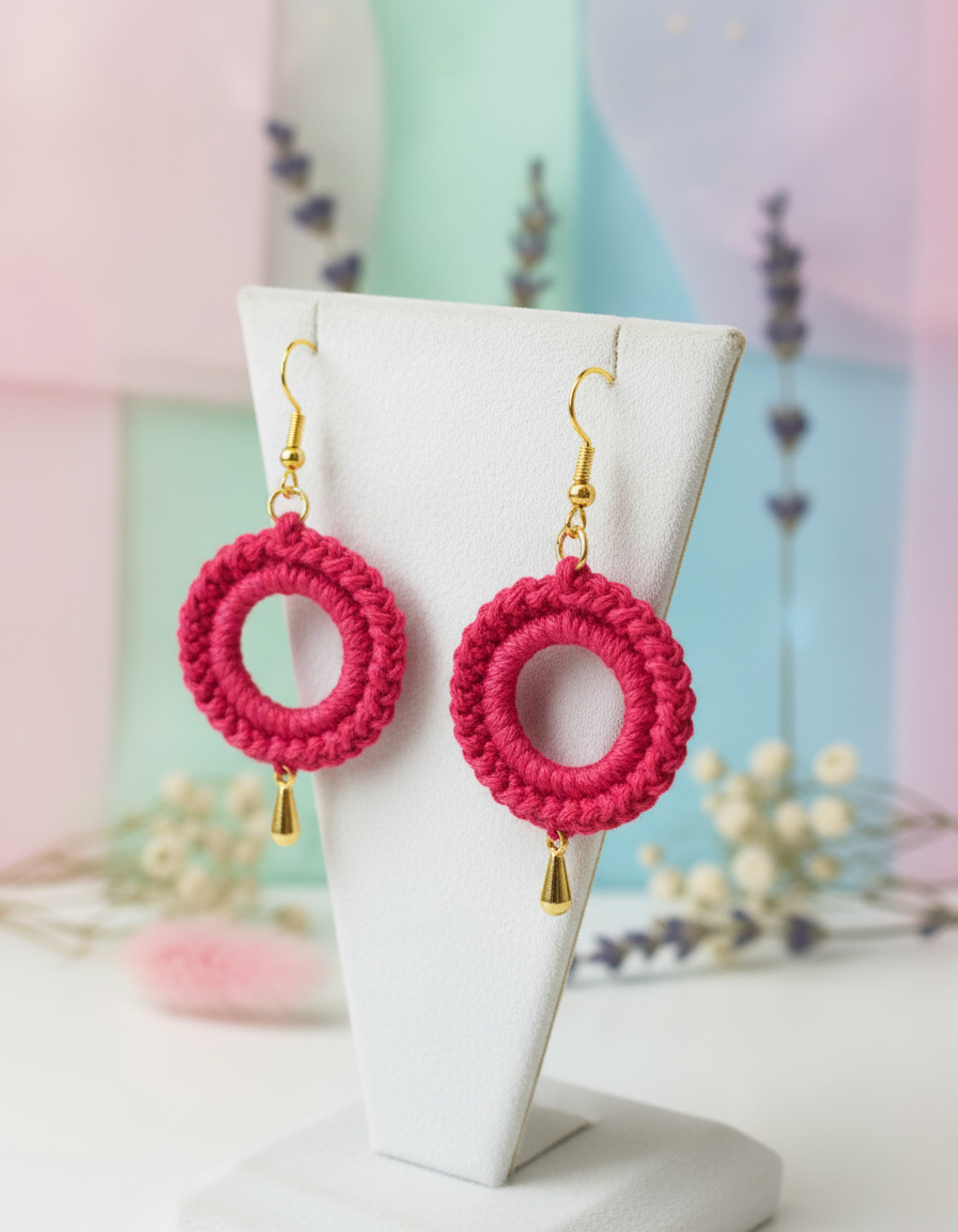"Drizzle Disc" Earrings - Red/Gold Teardrop