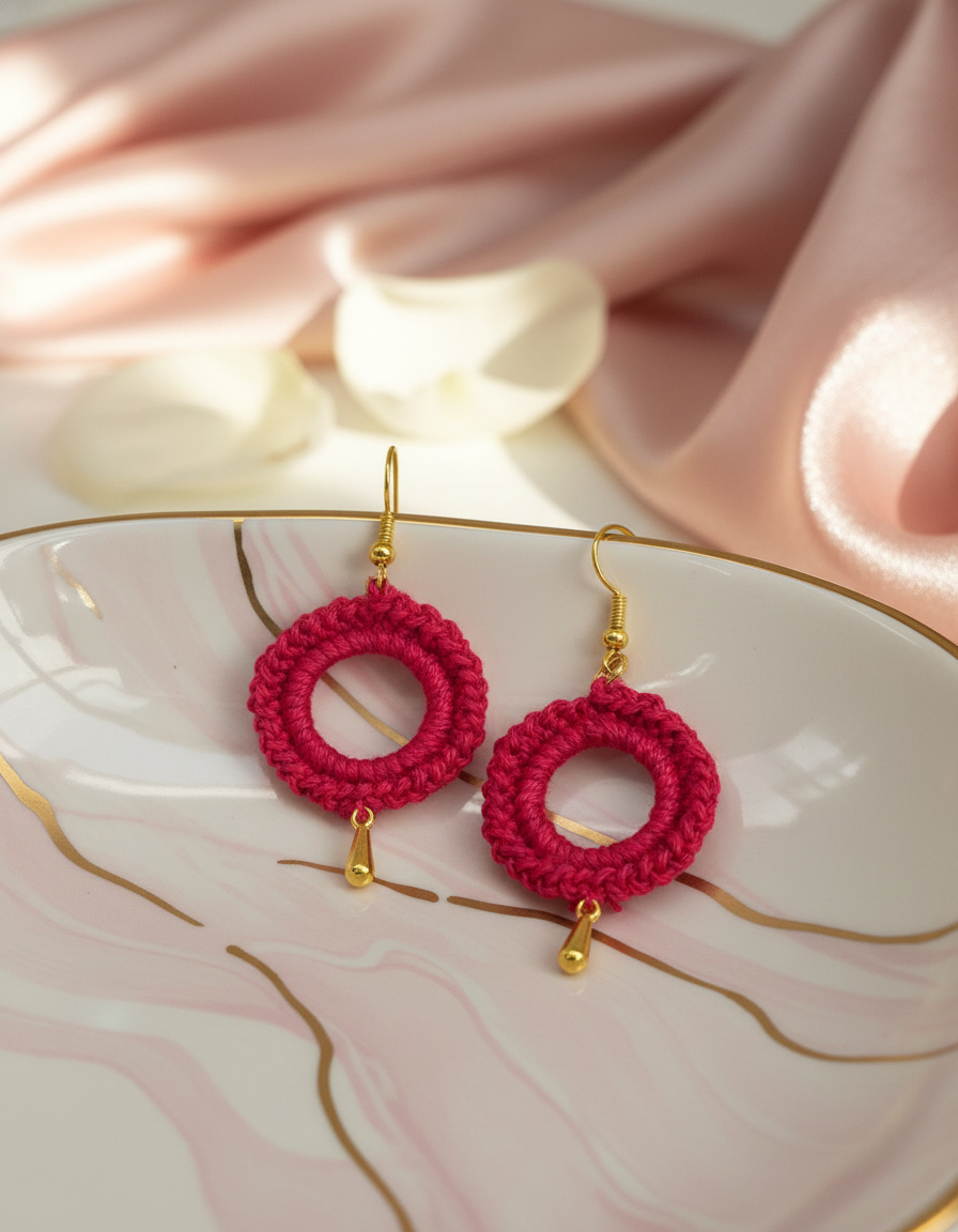 "Drizzle Disc" Earrings - Red/Gold Teardrop