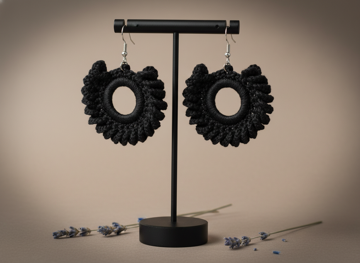 "Swirl Wheel" Earrings - Black