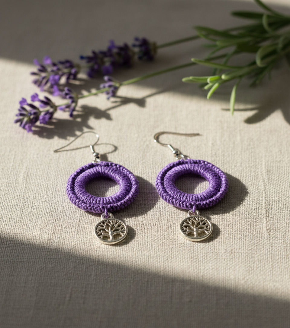 "Drizzle Disc" Earrings - Purple/Silver