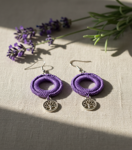 "Drizzle Disc" Earrings - Purple/Silver
