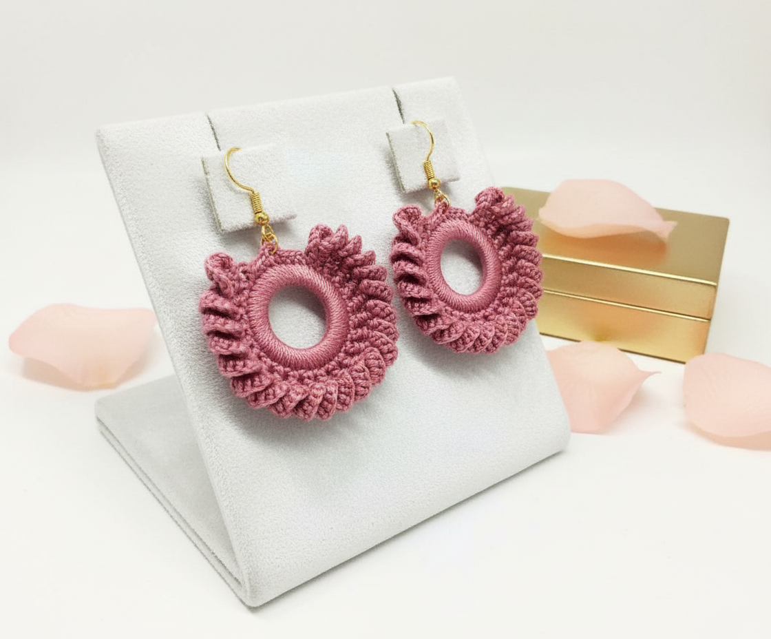 "Swirl Wheel" Earrings - Peach