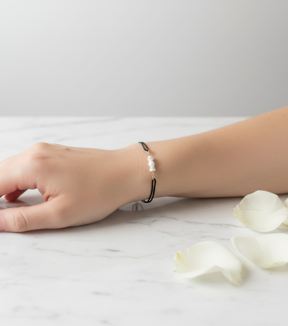 MACRAME BRACELET WITH WHITE HOWLITE NATURAL STONES