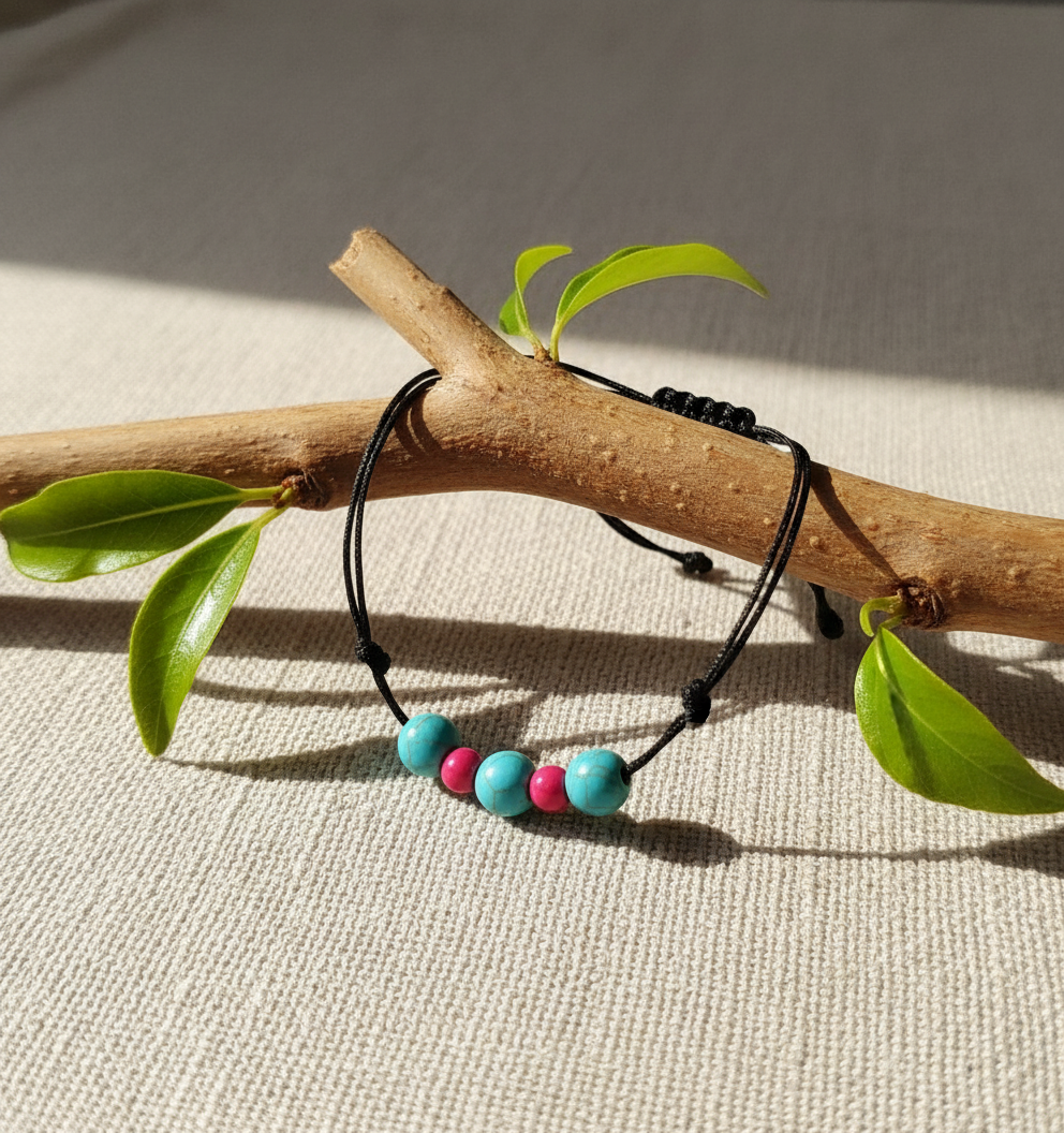 MACRAME BRACELET WITH BLUE & RED HOWLITE NATURAL STONES
