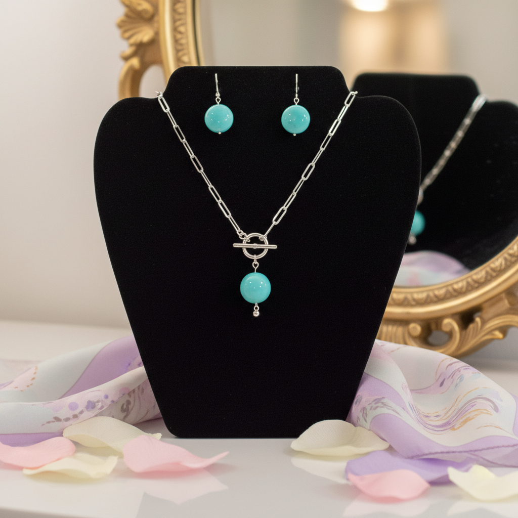 "Pick Me" Set - Silver Chain and Aquamarine Natural Stone