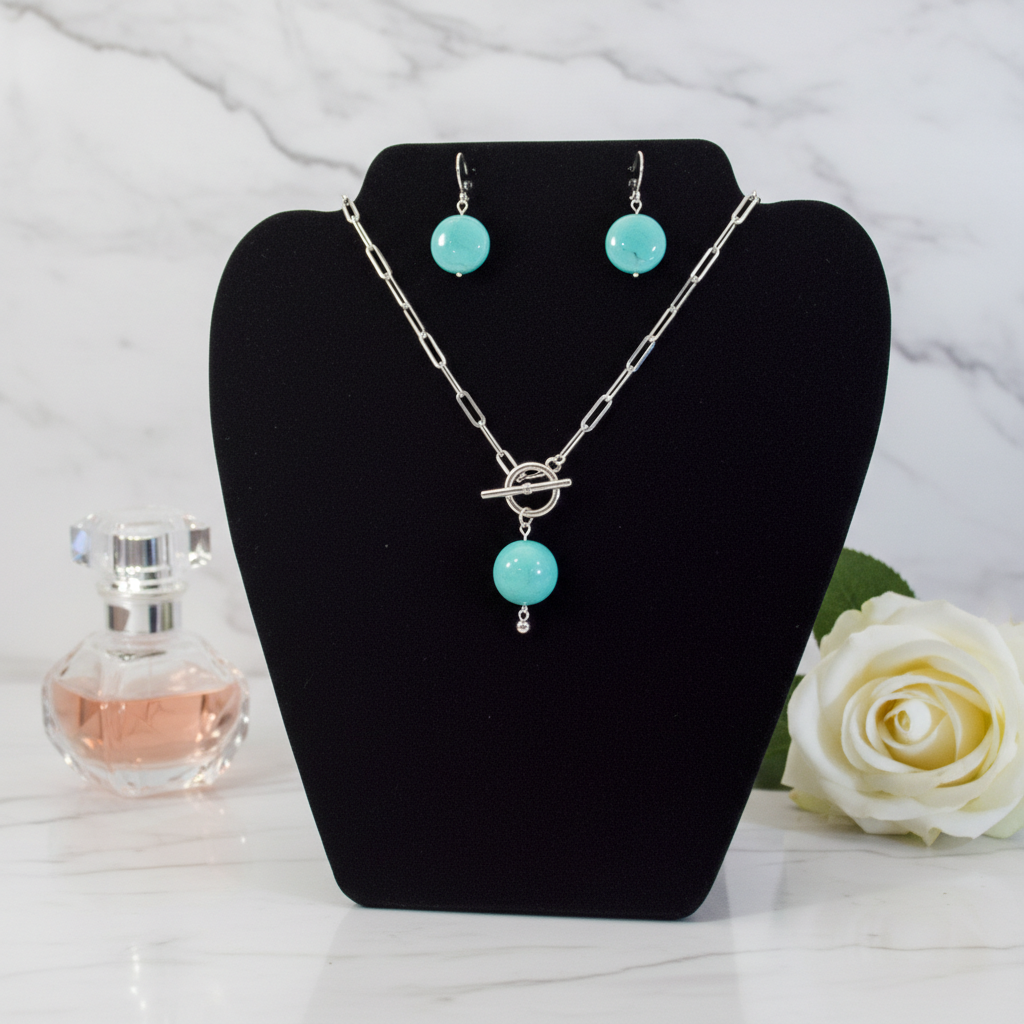"Pick Me" Set - Silver Chain and Aquamarine Natural Stone