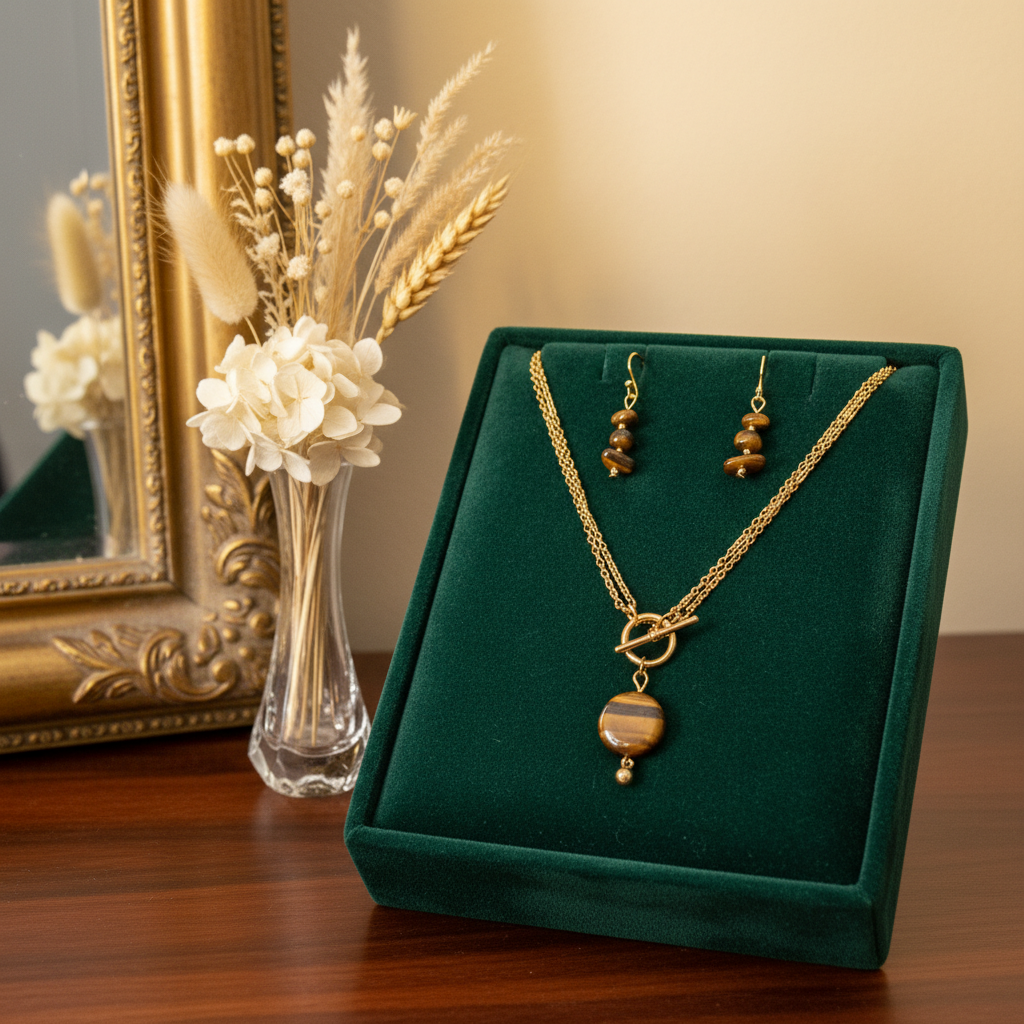 "Pick Me" Set - Golden Chain and Tiger's Eye Natural Stone