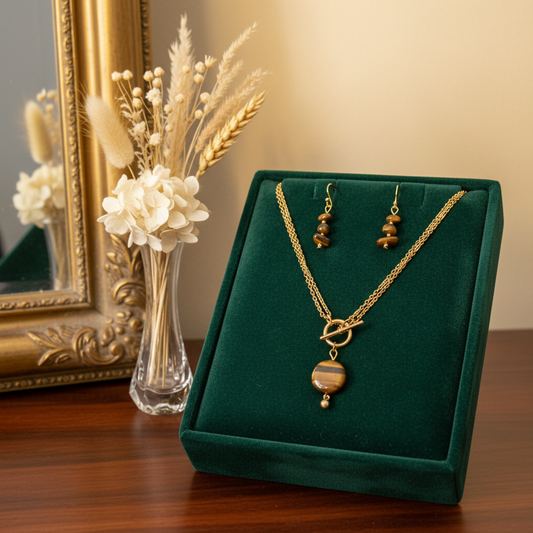 "Pick Me" Set - Golden Chain and Tiger's Eye Natural Stone