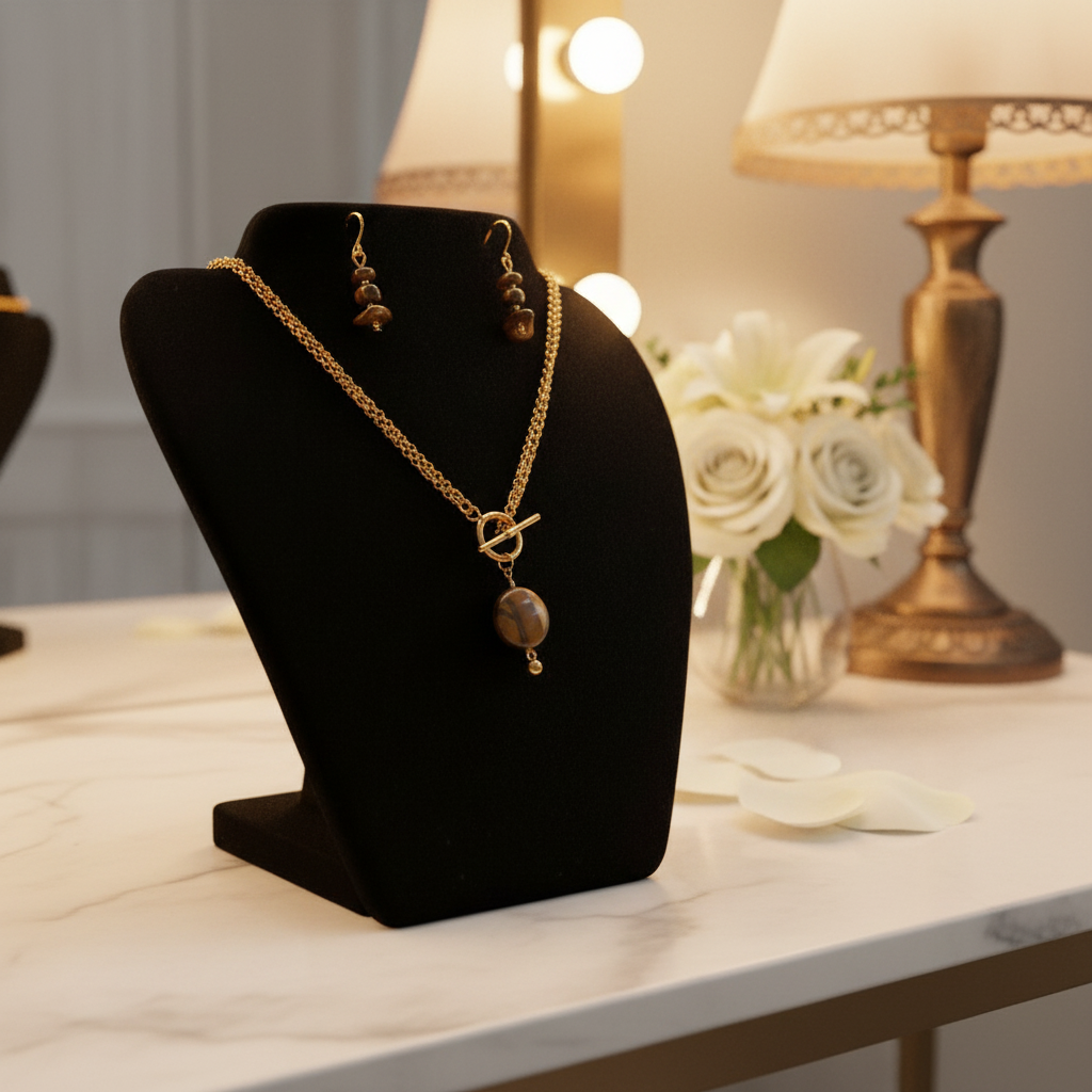 "Pick Me" Set - Golden Chain and Tiger's Eye Natural Stone