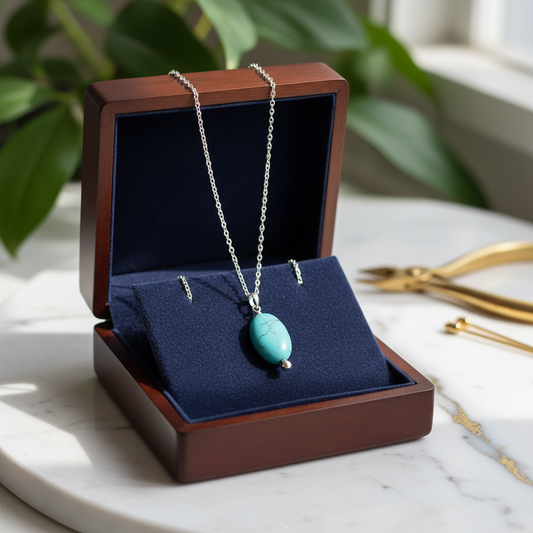 Necklace "Pick Me" - Silver/Golden Chain and Turquoise Natural Stone