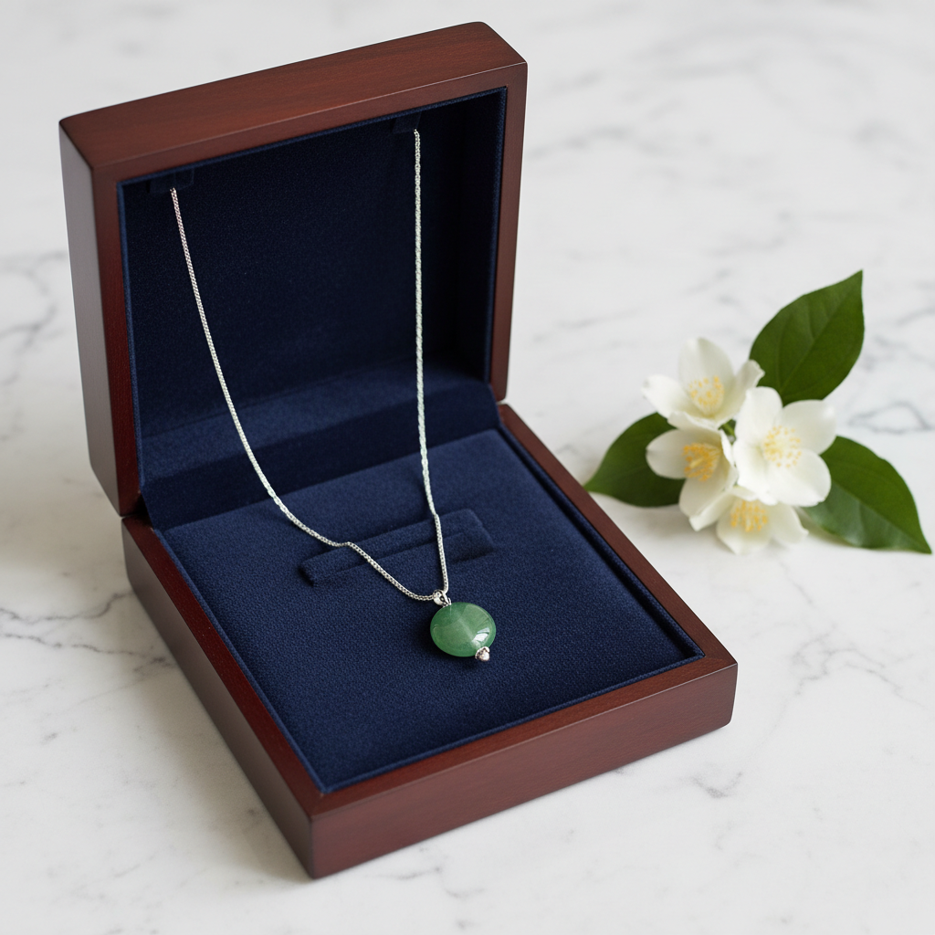 Necklace "Pick Me" - Silver Chain and Aventurine Natural Stone