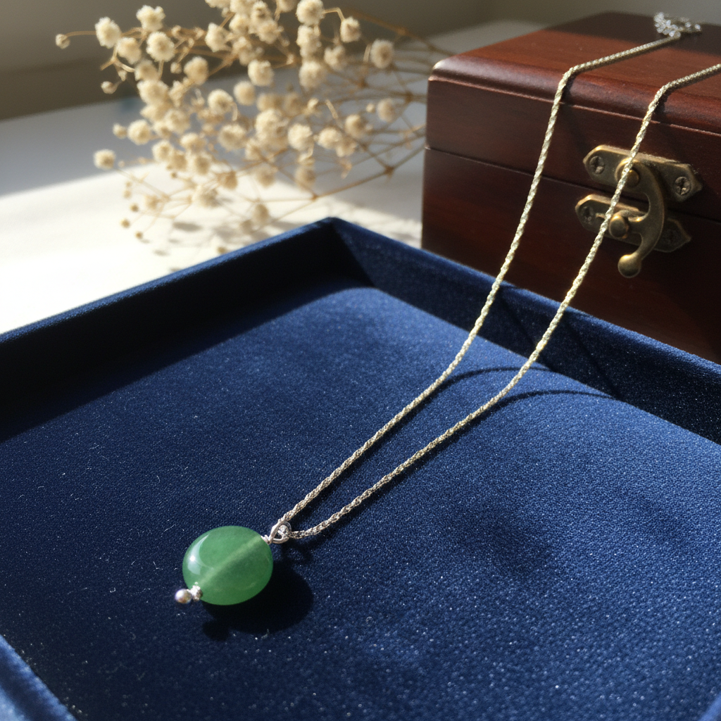 Necklace "Pick Me" - Silver Chain and Aventurine Natural Stone