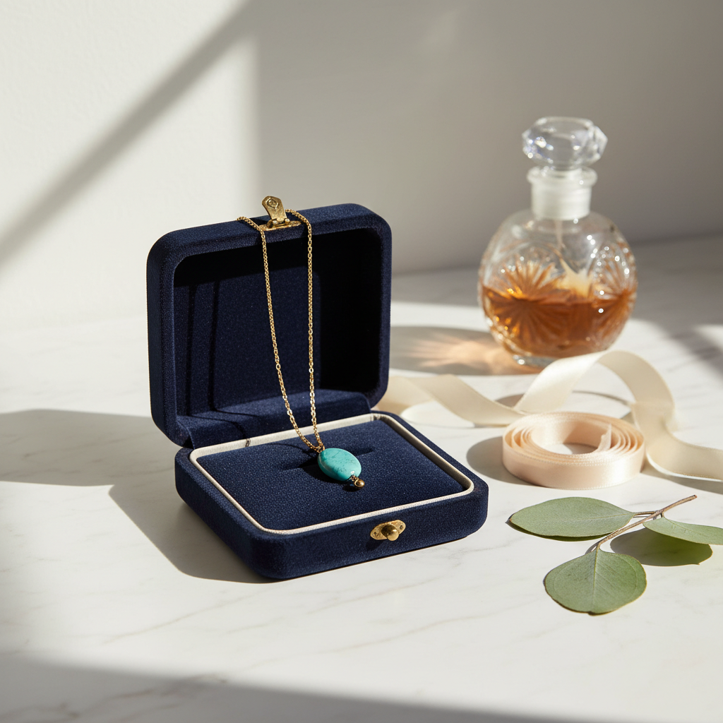 Necklace "Pick Me" - Silver/Golden Chain and Turquoise Natural Stone